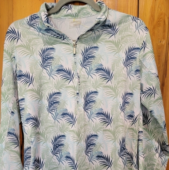 Chase 54 Sweaters - Chase 54 Leaf Print Quarter-Zip Pullover